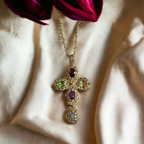 Gemstone & white sapphire cross - Picture 7 of 9
